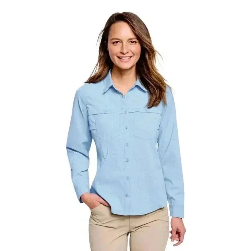 Guide's Choice Women's Light Blue Rayon/Tencel/Spandex Button Front Fishing Shir